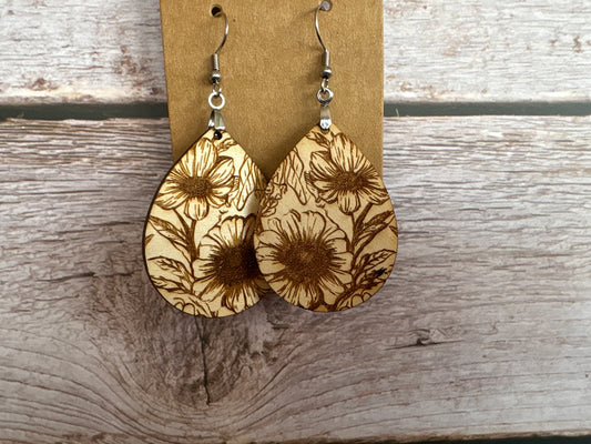 Double Sunflower Teardrop Earrings